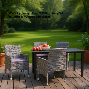Set da pranzo in rattan grigio PE da 5 pezzi per giardino, mobili da esterno, stile contemporaneo leggero, 4 posti - Product Image 2