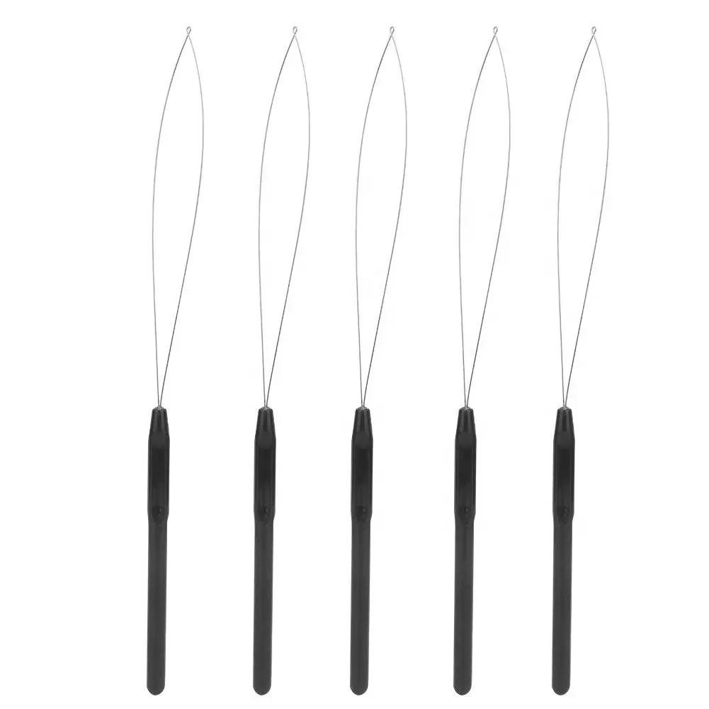 Hair Extensions Loop Needle Threader Wire Pulling Hook Tool Plastic Handle Pulling Loop Needle Micro Beads Threader