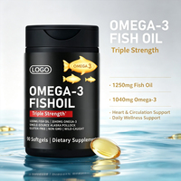 Gélules d'huile de poisson Oméga 3 triple concentration 1250mg, provenant de morue d'Alaska sauvage, pour la santé du cœur, du cerveau et des yeux, complément alimentaire pour adultes, OEM ODM