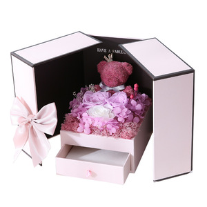 Caja de Joyería de Plástico de Doble Puerta DAMAI Bear Rose, Nuevo Diseño con Flor Eterna para Regalos de Collares en el Día de San Valentín y el Día de la Madre - Product Image 4