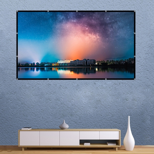 Projector Screen 100 120 150 Inch 16:9 Folding Milk Silk Polyester Film Curtain Outdoor Movie Projection Screen Home Theater