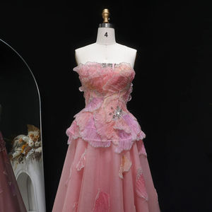 Robe de bal Jancember LSZ749 rose à pétales 3D, robe de <span class=keywords><strong>soir</strong></span>ée florale sans bretelles, robe de fête, Vestido De Noche, pour événements de jardin rêveux - Product Image 4