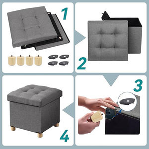 Reposapiés otomano de almacenamiento plegable y cubo de asiento con pies y <span class=keywords><strong>tapa</strong></span> de madera - Product Image 3