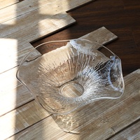Bol sur pied en verre soufflé à la main Bixuan, transparent, brun fumé, en verre sodocalcique, bord ondulé, motif soleil, assiette à fruits, décoration de table