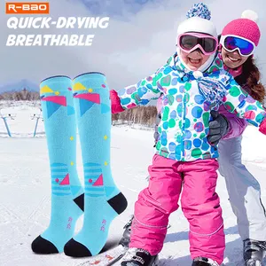 Marque personnalisée bas de compression rembourrés blancs enfants heureux vente en gros chaussettes de ski de randonnée de haute qualité pour enfants