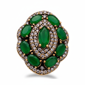 <b>Emerald</b> CZ Oval <b>Silver</b> Authentic Ottoman Ethnic Design Wholesale Handcrafted Sterling <b>Silver</b> <b>Ring</b> Handmade Turkish Jewelry - Product Image 2