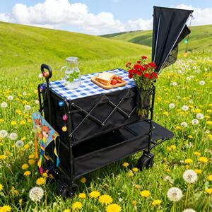 Large Capacity Double Layer Camping <strong>Wagon</strong> 600D Oxford Cloth Steel Folding Trolley Outdoor Picnic <strong>Beach</strong> Cart Shopping OEM - Product Image 2