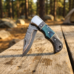 High Quality <b>copper</b> Damascus Steel Folding Blade Pocket Knife Wholesale Factory Rates wood Handle Tactical Application - Product Image 3