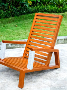 Chaise longue de jardin en teck d'extérieur, fauteuil en bois à lattes pour patio, mobilier de balcon pour hôtel et complexe hôtelier - Product Image 2