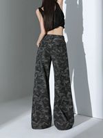 Jeans camouflage taille haute personnalisés pour femmes, coupe ample et large avec fermeture éclair, collection automne, grandes tailles