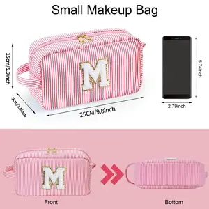 Custom Logo Travel Makeup Bag Cute Cosmetic Organizer Large Capacity Toiletry Bags Small Stripe Pouch