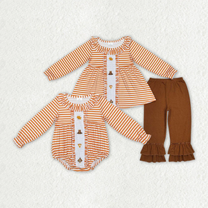 Conjunto de pantalones a cuadros con bordado de calabazas y mangas largas para niñas - Product Image 4
