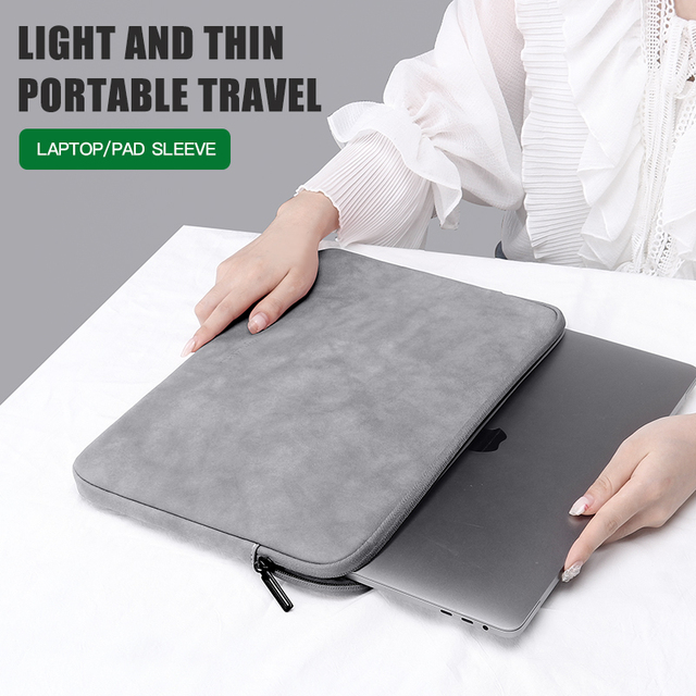 High Quality PU Simple Women & Men Laptop Sleeve Case 13-15.6 Inch Shockproof with Handle