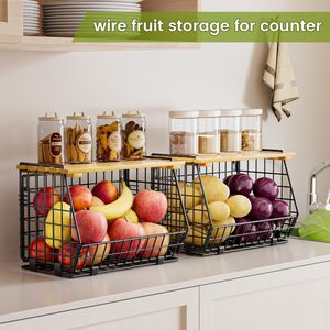 Keranjang buah kawat 3 Pak, untuk penyimpanan dapur keranjang gantung dan konter untuk produksi sayuran kentang dan bawang - Product Image 2