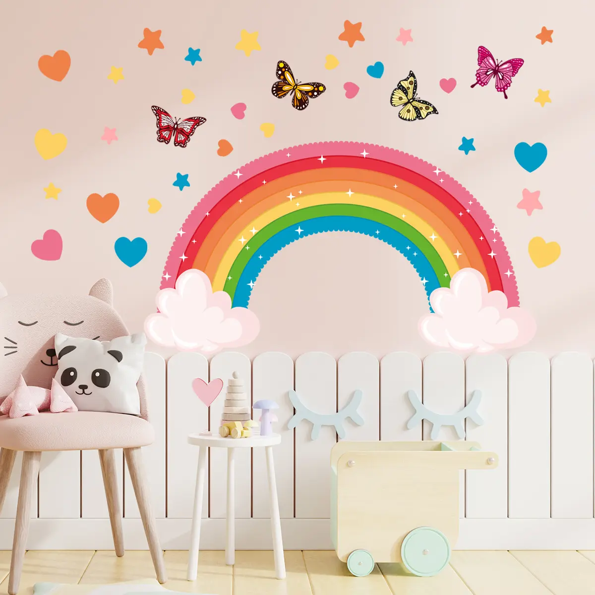 Custom Colorful Kindergarten wall sticker colourful rainbow wall decal vinyl sticker For Nursery Kids Room