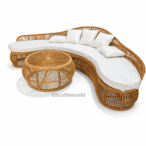 Ensemble de salon moderne de luxe en rotin courbé, canapé sectionnel, table basse ronde, meubles tressés pour villa et patio - Product Image 3
