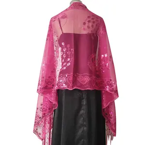 Sequined tassel stole party evening dress wraps sequined peacock embroidered shawl