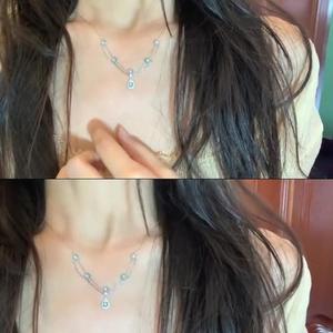 Collier en argent sterling S925 avec pendentif en forme de fleur de glace, diamant bleu clair taille rose, collier à perles tendance, clavicule, une seule goutte, pompon - Product Image 3