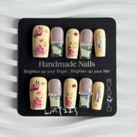 Uñas Postizas Personalizadas, Forma Ballerina, Medianas, Cuadradas, con Punta Francesa, Hechas a Mano, Acrílicas, Marca Privada