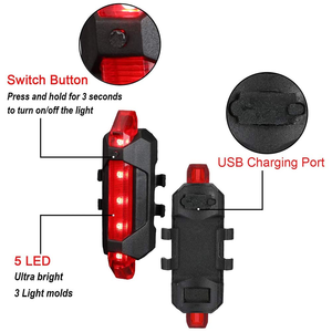 Juego de Luces Recargables USB al por Mayor, Resistentes al Agua, Accesorios para Bicicleta, Luces Delanteras y Traseras - Product Image 2