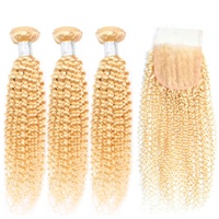 Extensions de cheveux bouclés crépus blond platine 100% cheveux humains vierges 613, 10-30 pouces, livraison express, en stock