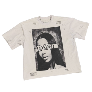 T-shirt blanc pour homme, été, effet usé, coton de haute qualité, épaules tombantes, coupe ample, streetwear, t-shirts graphiques - Product Image 1