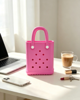 Bolsos impermeables de EVA, bolso de playa de malla resistente a las manchas, dos correas, cierre abierto, mini bolso de color caramelo, a la moda para todas las estaciones