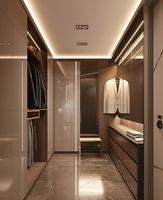 Dressing sur mesure haut de gamme avec bandes lumineuses LED et armoire couleur noyer, mobilier de chambre à coucher