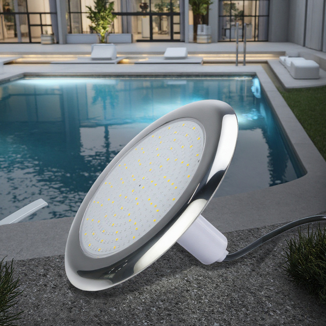 "12V IP68 Wall-Mounted RGB LED Pool Light 18W-35W 1.5" Dia 316L Stainless Steel PC Lamp Body"