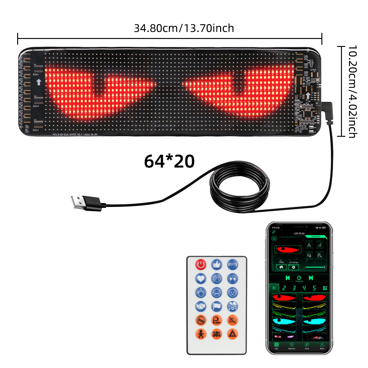 64*20 Car Accessories Led Matrix Pixel Panel Diy RGB App+Remote Control Programmable Devil Eyes Indicator Light Truck Led Lights
