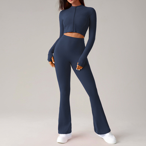 Bộ đồ tập thể thao nữ gồm áo khoác ngắn và quần legging cạp cao, chất liệu co giãn cao, thoải mái, hợp thời trang, mẫu mới năm 2025, thích hợp cho phòng tập. - Product Image 2