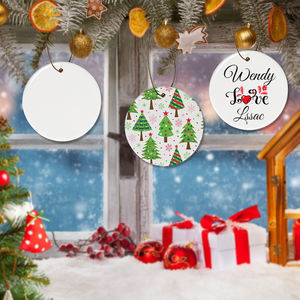 Entrepôt américain Livraison gratuite Forme ronde Décoration d'arbre <span class=keywords><strong>de</strong></span> Noël <span class=keywords><strong>de</strong></span> 3 pouces Plaques d'ornements en céramique vierges à sublimation suspendue - Product Image 6