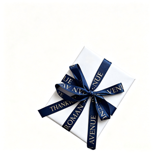 Cinta de Grosgrain de Poliéster/Algodón Azul Claro de 1-1/2 Pulgadas con Texto Feliz Impreso en Lámina Dorada, de una Sola Cara, Certificada OEKO-TEX - Product Image 1