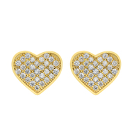 Boucles d'oreilles pour femmes en laiton plaqué rhodium, design créatif et tendance, entièrement serties de micro-pavés de zircon rond, motif cœur.