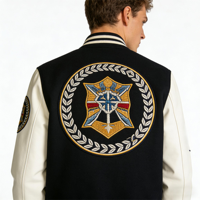 Jaket Varsity Pria Kulit Asli Berkualitas Tinggi Model Vintage Hip Hop, Jaket Baseball Letterman Wol Bordir Anti Angin