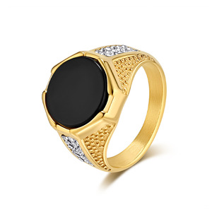 Men's Geometric <b>Titanium</b> Steel <b>Ring</b> With Black Gemstone Pave Setting Fashion Jewelry Gift - Product Image 5