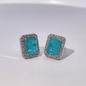 Tianyu Gems Women's Classic Luxury <b>Stud</b> <b>Earrings</b> with Green Emerald-Cut Cubic Zircon Gold-Plated Brass - Product Image 6