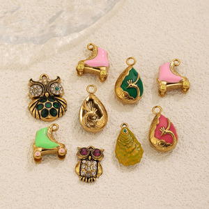 Pendentif en acier inoxydable style luxe léger <span class=keywords><strong>vintage</strong></span>, motif hibou, paon et <span class=keywords><strong>patin</strong></span> <span class=keywords><strong>à</strong></span> <span class=keywords><strong>glace</strong></span>, finition effet goutte d'huile, pour accessoires de bijoux DIY (colliers, bracelets) - Product Image 4