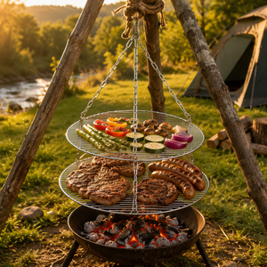 WELAND Edelstahl Hängende Topfhalter Outdoor Dreibein Schwenkgrill Rostfreier Edelstahl Schwenkgrillrost - Product Image 1