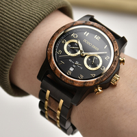 Montre-bracelet de luxe en bois noir étanche pour homme, en acier inoxydable doré, à quartz, faible MOQ, vente en gros