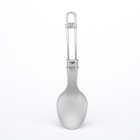 Cuillère, fourchette et couteau en titane ultralégers pliables, de qualité alimentaire, pour le camping, la pique-nique et les activités de plein air, avec manche sablé gris argenté