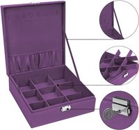 Mallette de rangement pour présentoir d'organisateur de boîte à bijoux violet à deux couches avec serrure