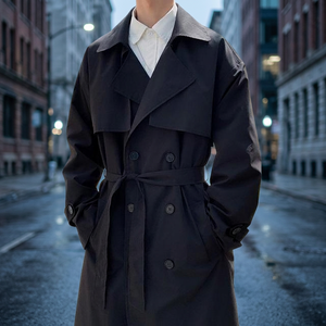 Autumn <b>Mens</b> Korean Style Windbreaker Trench <b>Coat</b> Solid Casual Loose <b>Long</b> Overcoat - Product Image 3