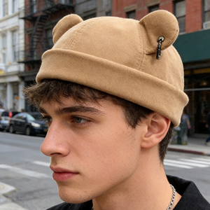 Cappello a Secchiello da Donna Nero in Poliestere Felpato Leggero e Caldo per Autunno Inverno, Stile Streetwear con Design di Orecchie di Animali - Product Image 4