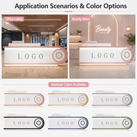 Bureau d'accueil personnalisé en MDF avec logo LED, finition brillante, design moderne et écologique pour salon de beauté et spa des ongles