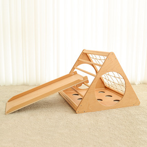 Wooden Triangular Climbing <b>Frame</b> With Slide Solid Wood Indoor Outdoor <b>Play</b> Structure For Kids 2 To 6 Years Old - Product Image 1