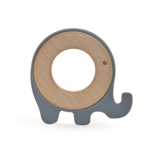Mordedor de silicona con anillo de madera de haya <span class=keywords><strong>para</strong></span> bebé, juguete de dentición con forma de elefante, de grado alimenticio - Product Image 4