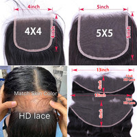 Venta al por mayor de fábrica: Cierres de cabello liso sedoso 13*4 13*6, encaje HD fino, cierres transparentes súper HD, tamaños 4x4 5x5 6x6