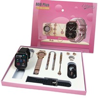 Montre connectée A58 Plus S01687 pour femmes, ensemble de bijoux sertis de diamants, 8-en-1, Bluetooth, sport, autonomie de 5 jours