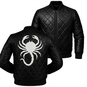 Blouson matelassé en PU uni pour homme avec logo frontal, col montant, fermeture éclair, coupe-vent, style bomber, vêtement d'extérieur décontracté pour automne-hiver - Product Image 2
